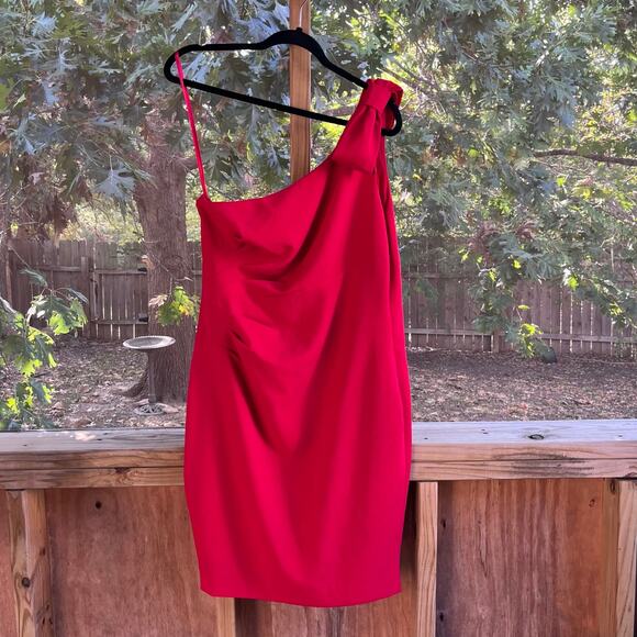 Ann Taylor Women's Red One Shoulder Side Pleated Cocktail Dress Size 12. NEW - Picture 1 of 9